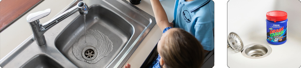 Kids running sink and drain clean